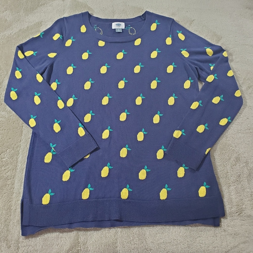 Old Navy Fun Lemon Print School Sweater Navy